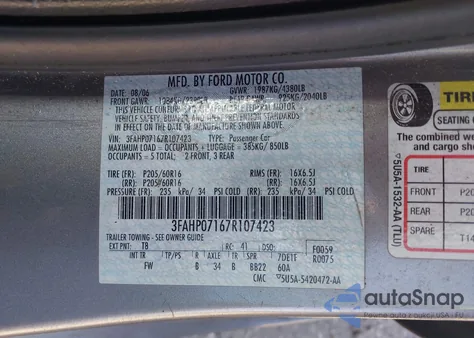 2007 Ford Fusion Se z USA, uszkodzony, nr VIN 3FAHP07167R107423